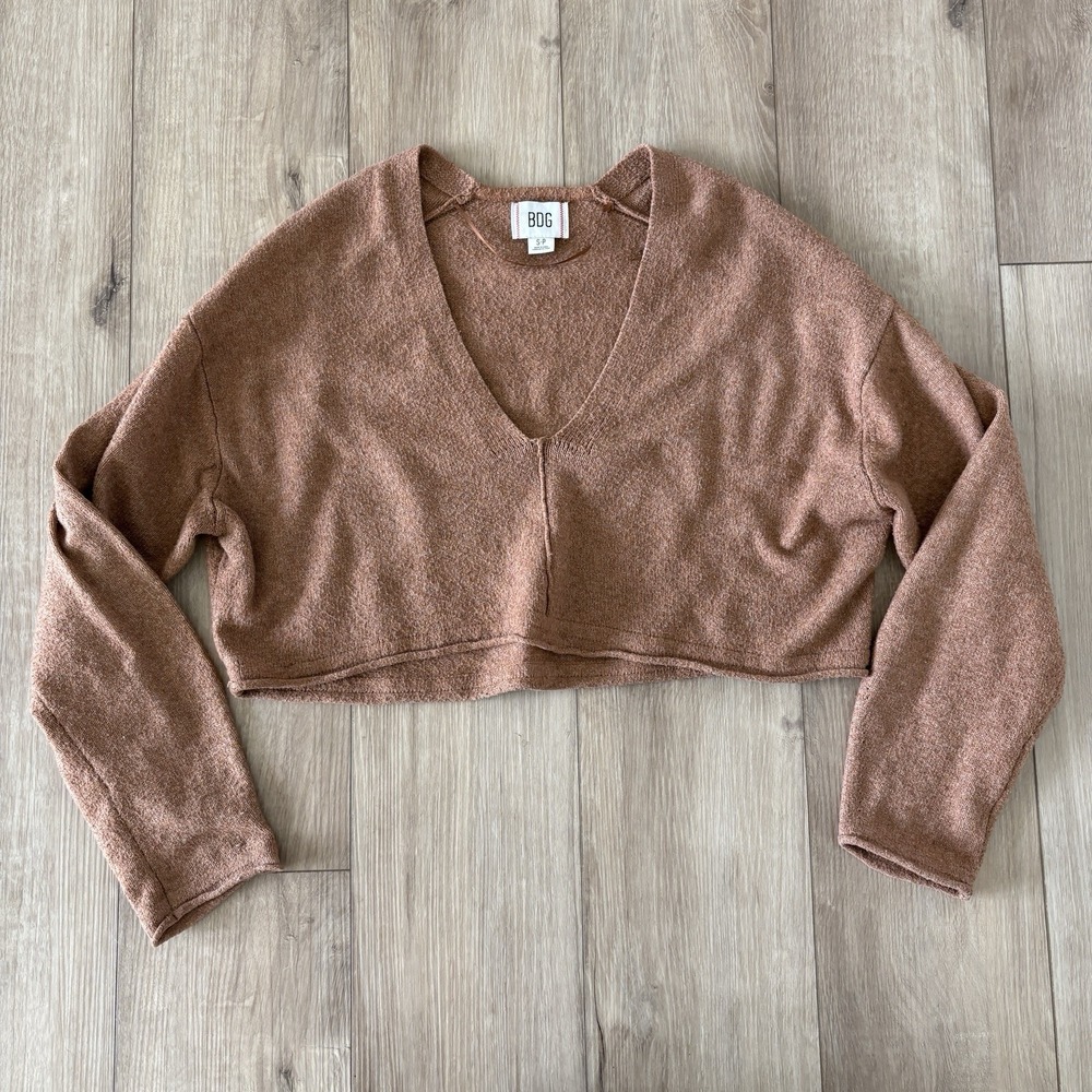 Womans BDG Urban Outfitters Cropped Sweater Brown Size Small V Neck